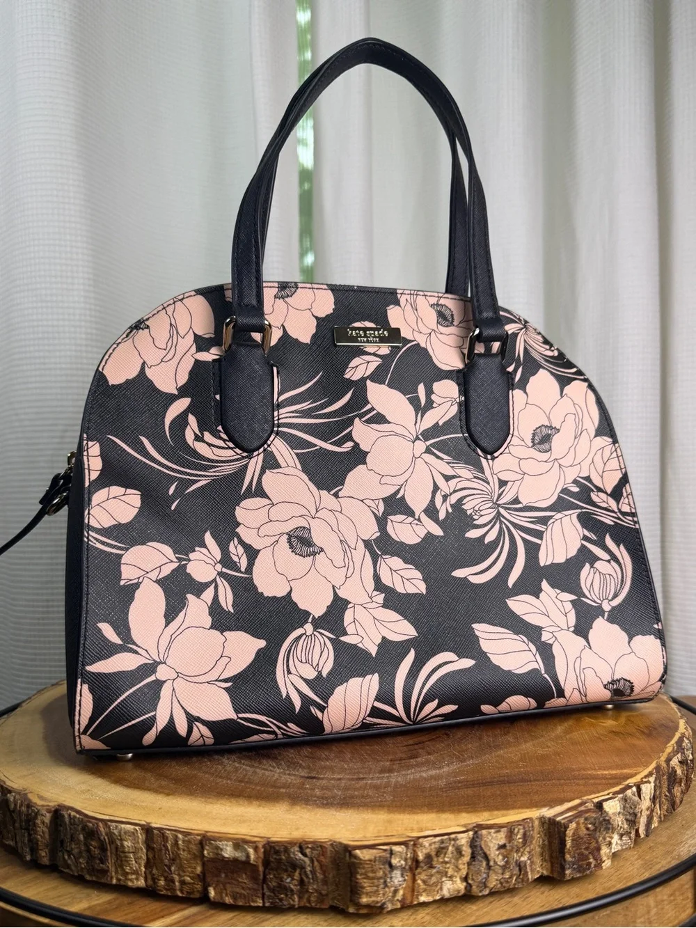 NEW Kate Spade Satchel Bag - Black+Pink Floral - Laurel Way Reiley Gardenia